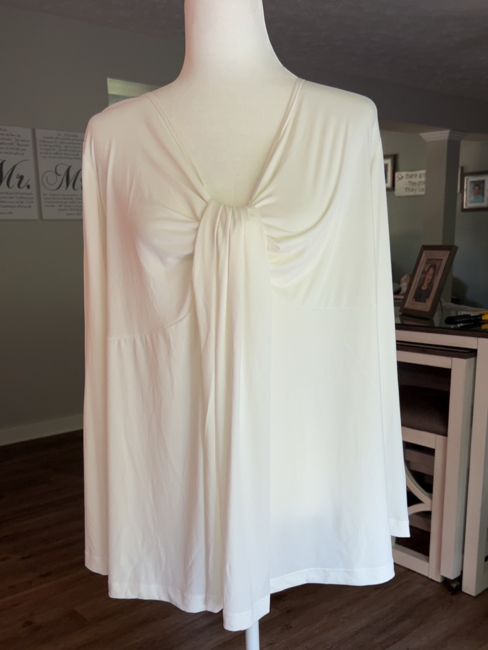 Susan Graver Cream Draped Front Blouse